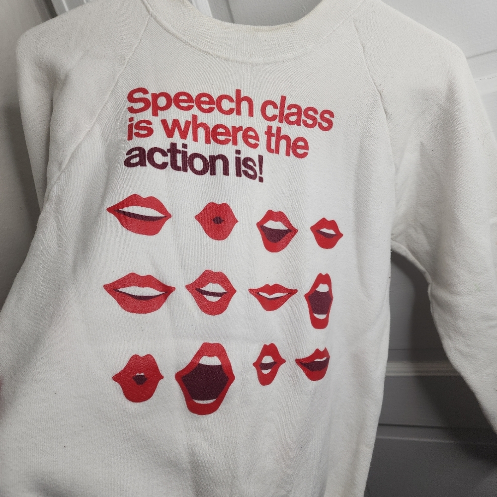 Vintage Crewneck sweatshirt Speech Class Is Where The Action Is Lips Medium
